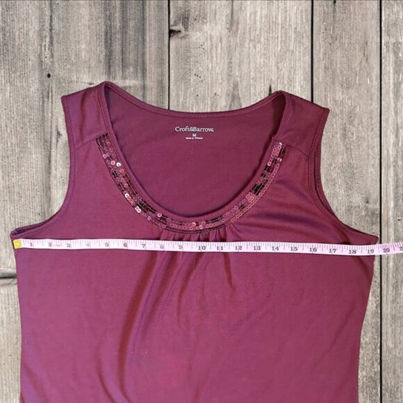 Croft & Barrow Burgundy Red Maroon Sequin Pleated Neckline Sleeveless Tank Top M - Picture 6 of 8